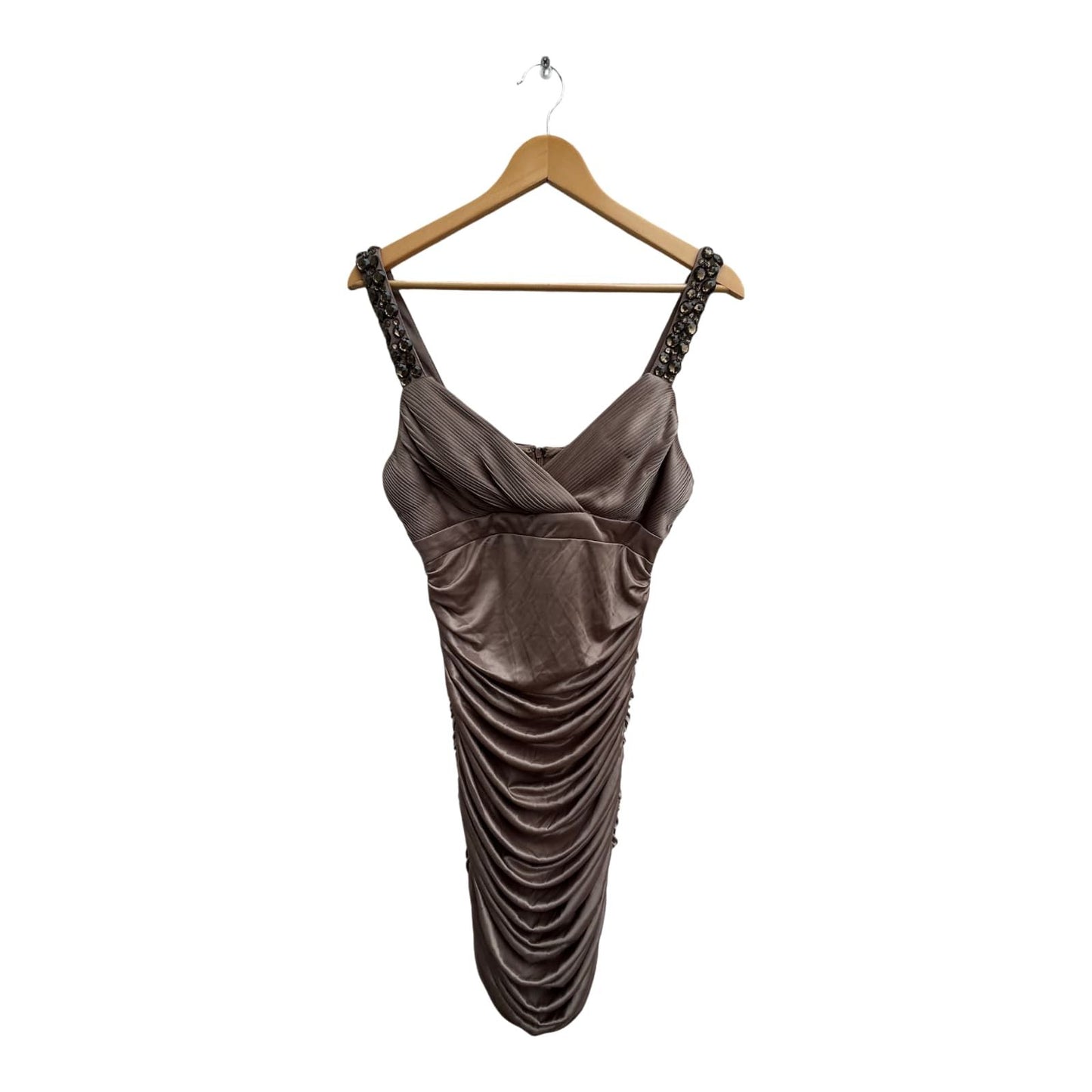 Apart Kleid Damen Gr 38 Taupe Stretch Party Elegant Klassisch Raffung Strass Träger