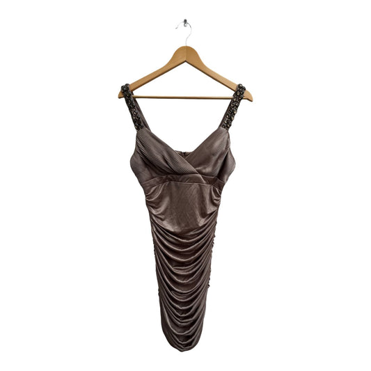 Apart Kleid Damen Gr 38 Taupe Stretch Party Elegant Klassisch Raffung Strass Träger