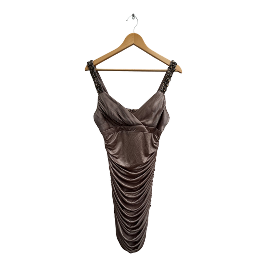 Apart Kleid Damen Gr 38 Taupe Stretch Party Elegant Klassisch Raffung Strass Träger