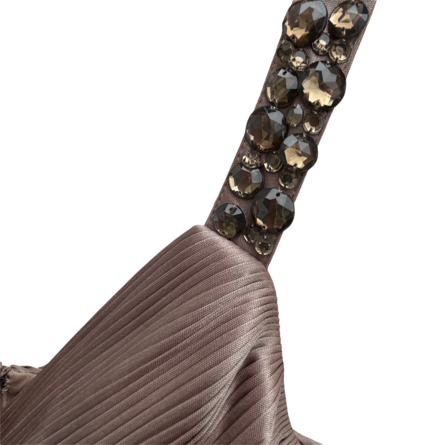 Apart Kleid Damen Gr 38 Taupe Stretch Party Elegant Klassisch Raffung Strass Träger