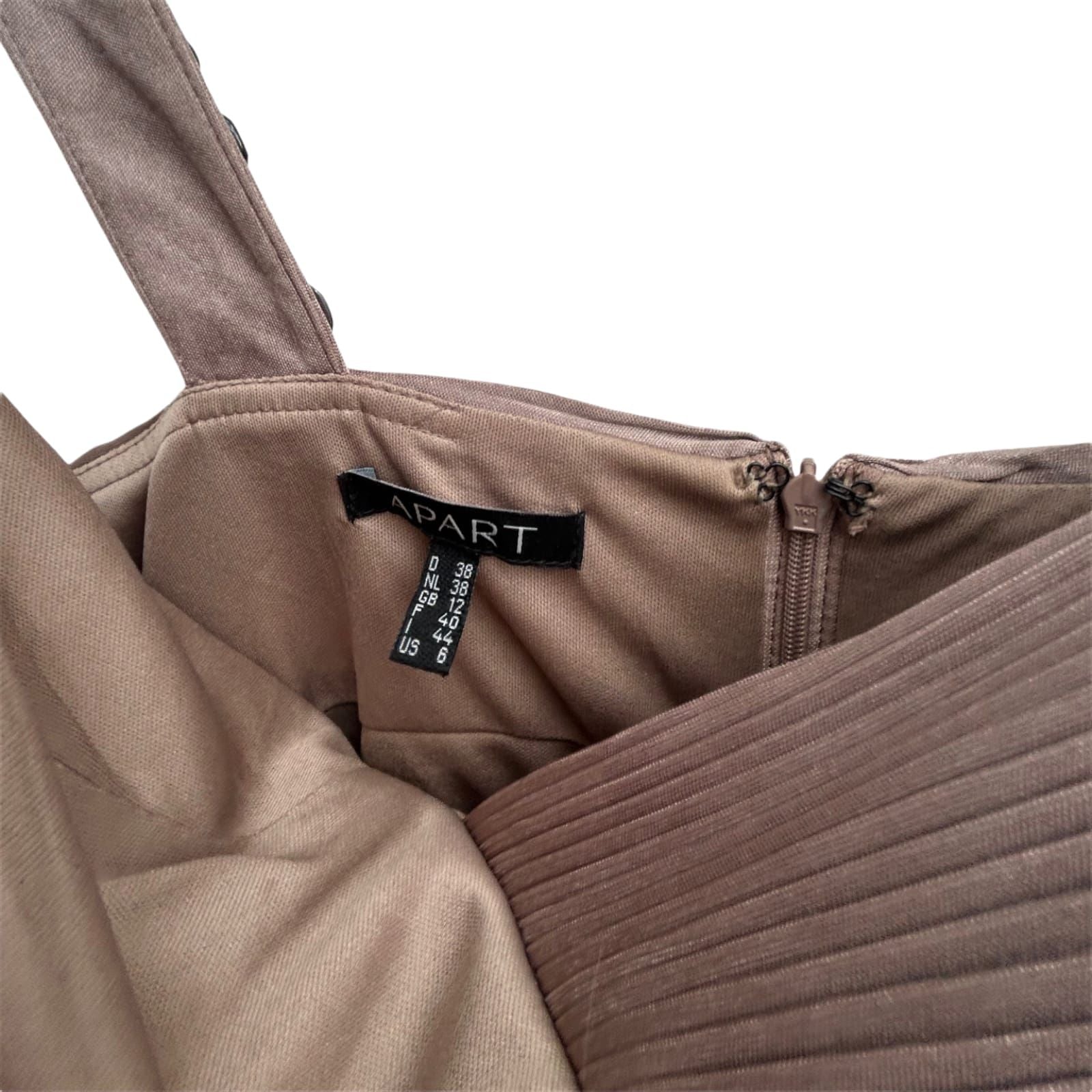 Apart Kleid Damen Gr 38 Taupe Stretch Party Elegant Klassisch Raffung Strass Träger