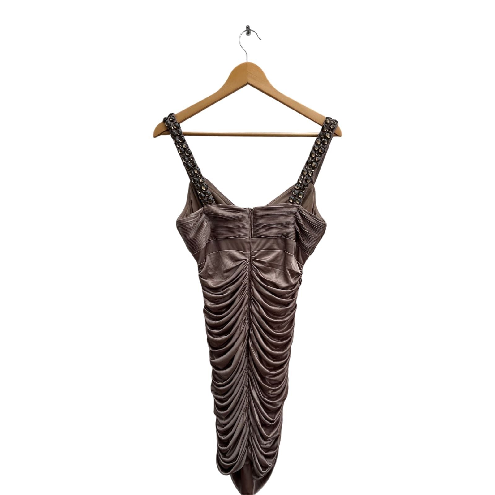 Apart Kleid Damen Gr 38 Taupe Stretch Party Elegant Klassisch Raffung Strass Träger