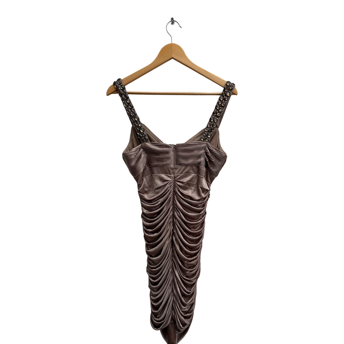 Apart Kleid Damen Gr 38 Taupe Stretch Party Elegant Klassisch Raffung Strass Träger