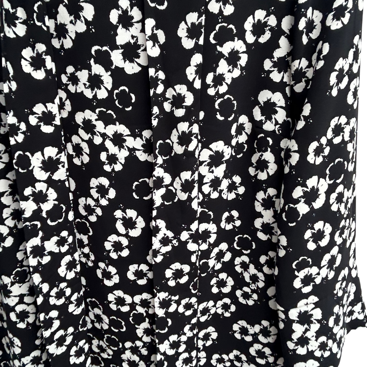 H&M Kleid Damen Gr 38 Schwarz Weiss Blumen Bindegürtel Elegant Klassisch Knielang