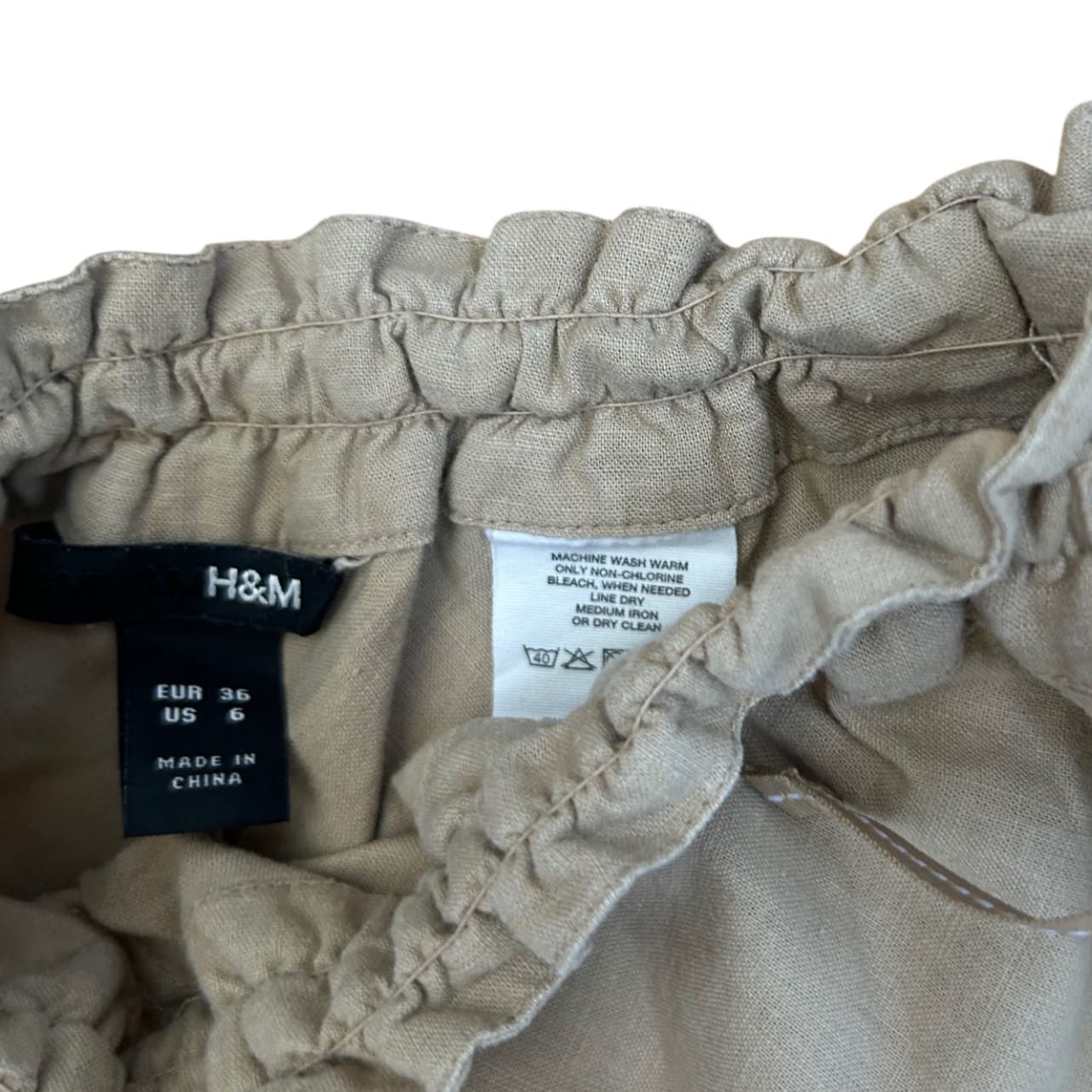 H&M Rock Damen Gr 36 Beige Leinen Viskose Sommer Midi Gummibund