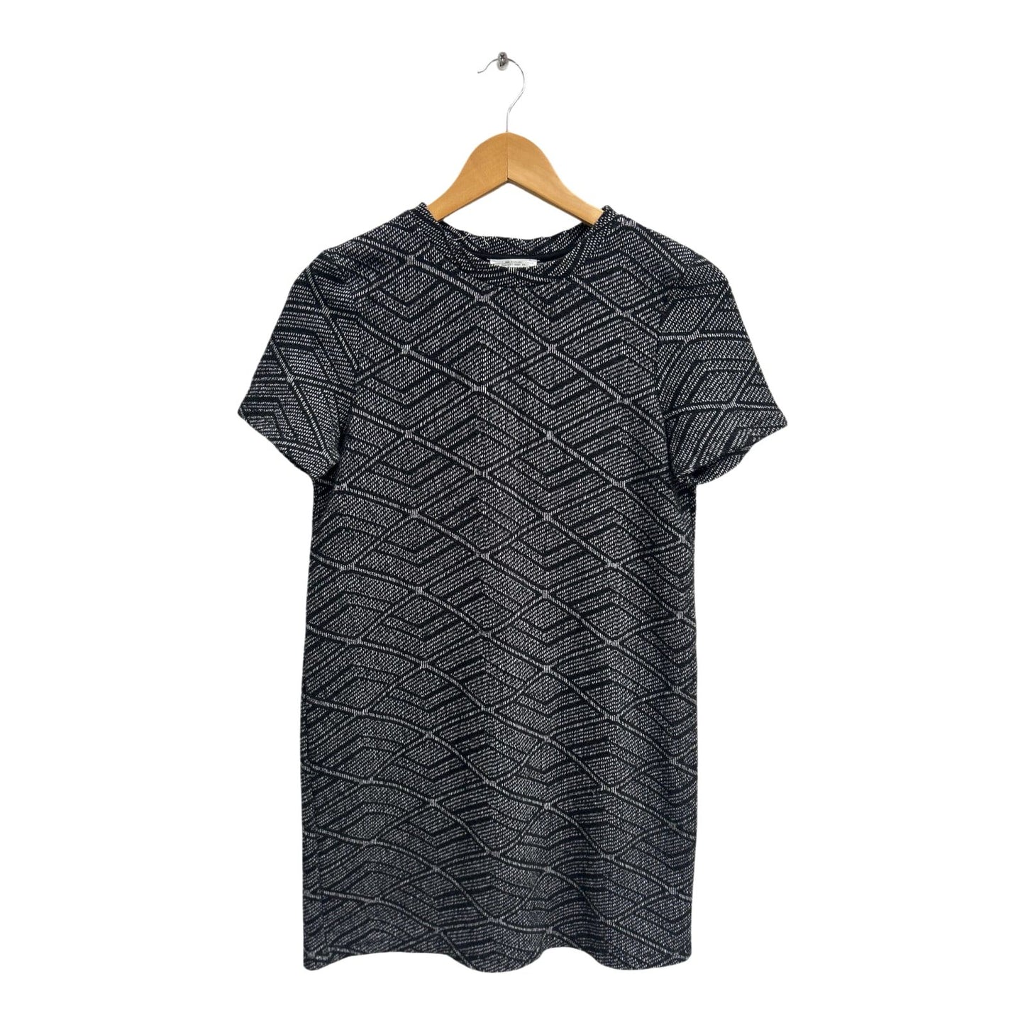Zara Kleid Damen Gr S Schwarz Weiss Muster Kurz Baumwollmix Elegant Klassisch Stretch
