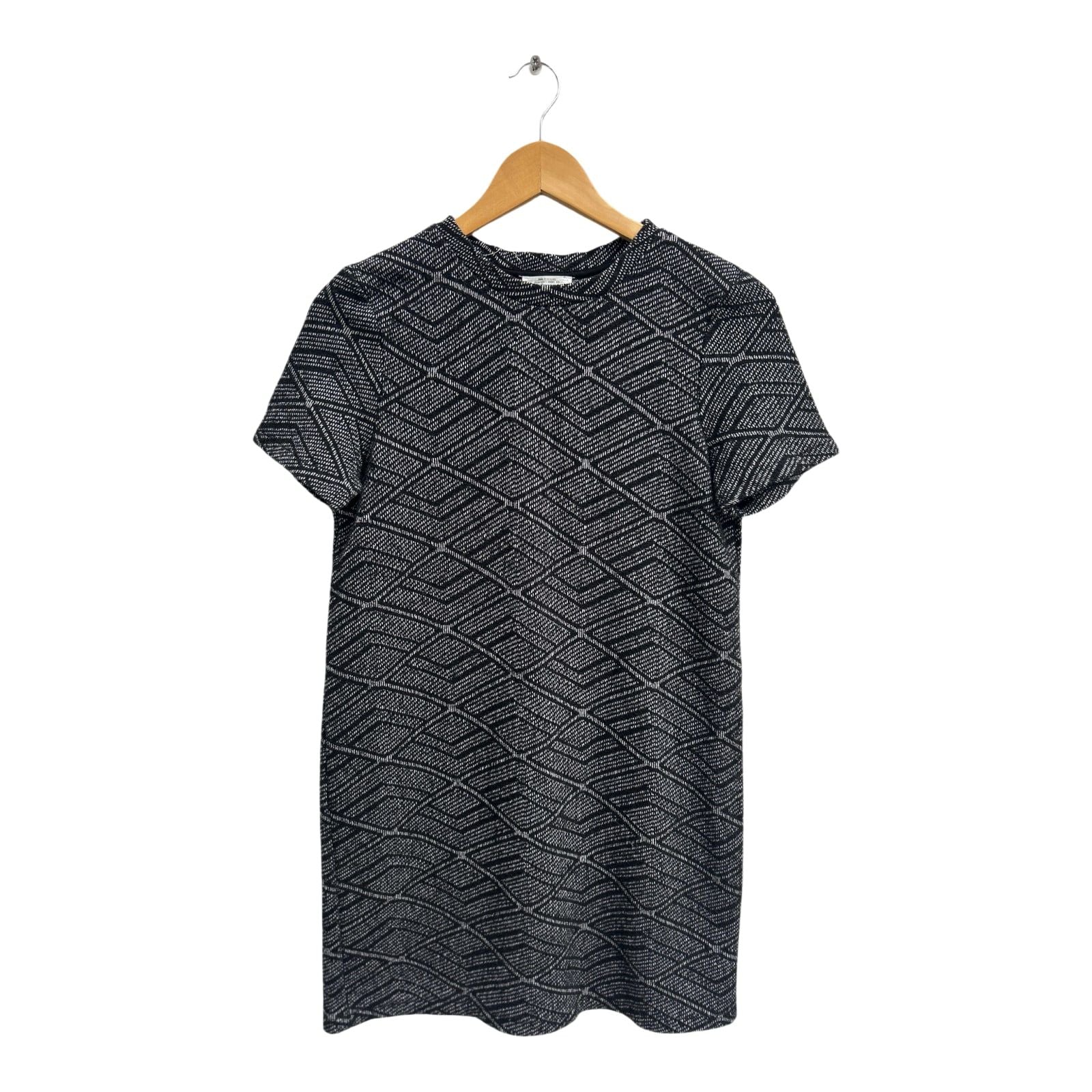 Zara Kleid Damen Gr S Schwarz Weiss Muster Kurz Baumwollmix Elegant Klassisch Stretch