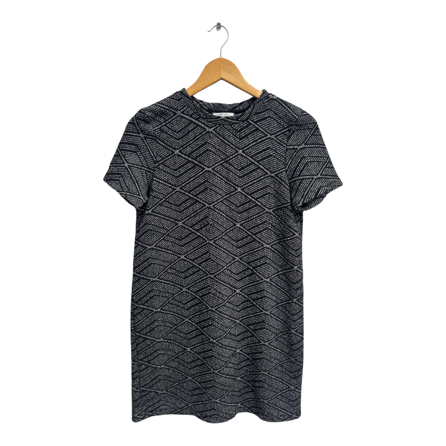 Zara Kleid Damen Gr S Schwarz Weiss Muster Kurz Baumwollmix Elegant Klassisch Stretch