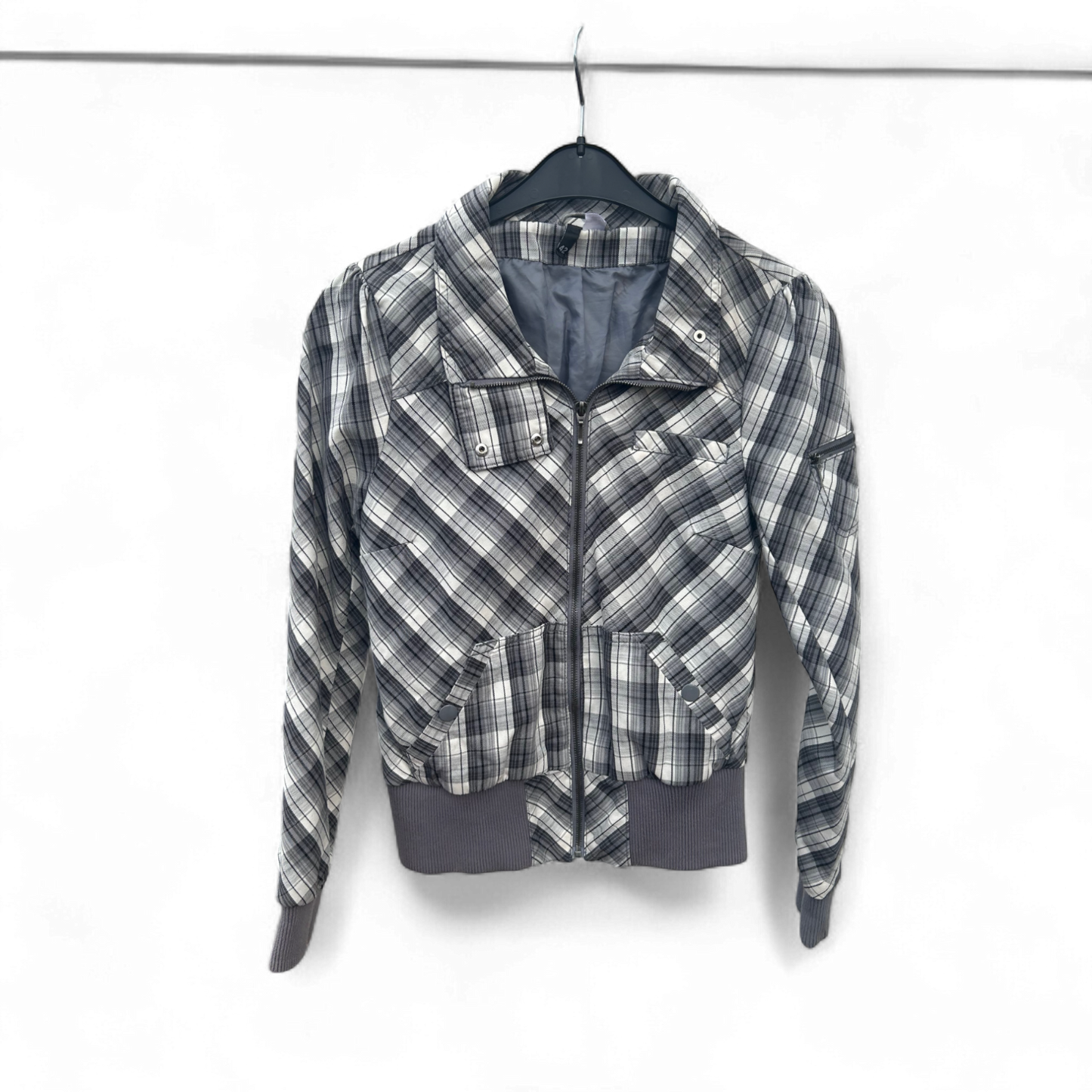 H&M Damen Bomberjacke Kariert Größe 42 Urban Streetstyle Übergangsjacke Cool