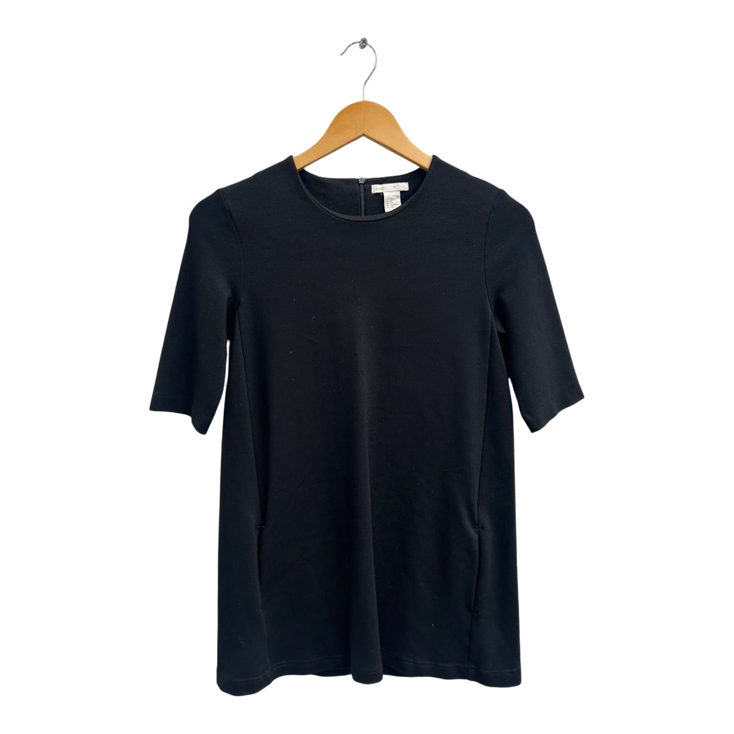 H&M Kleid Damen XS Schwarz Basic Stretch Baumwollmix Etuikleid Kurzarm Elegant
