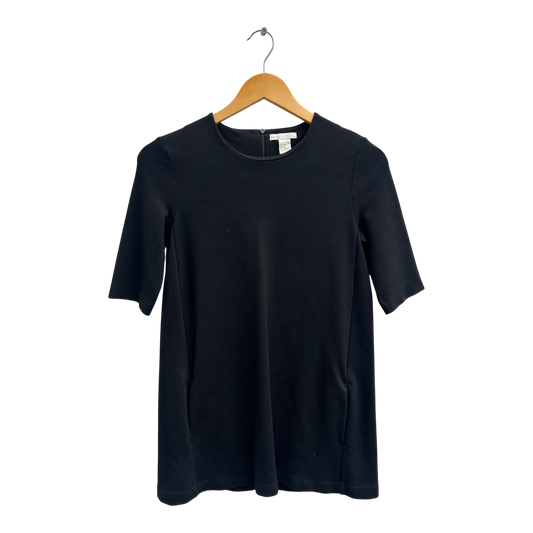 H&M Kleid Damen XS Schwarz Basic Stretch Baumwollmix Etuikleid Kurzarm Elegant