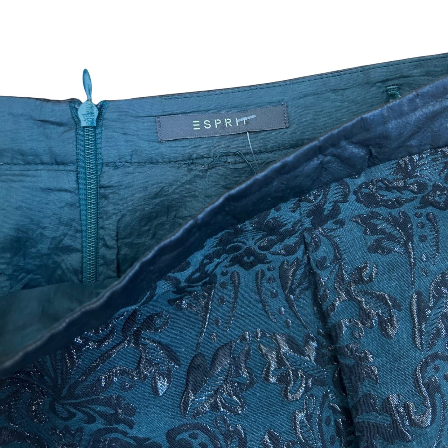 Esprit Rock Damen Gr 38 Grün Glanz Florales Muster Elegant Party Kurz