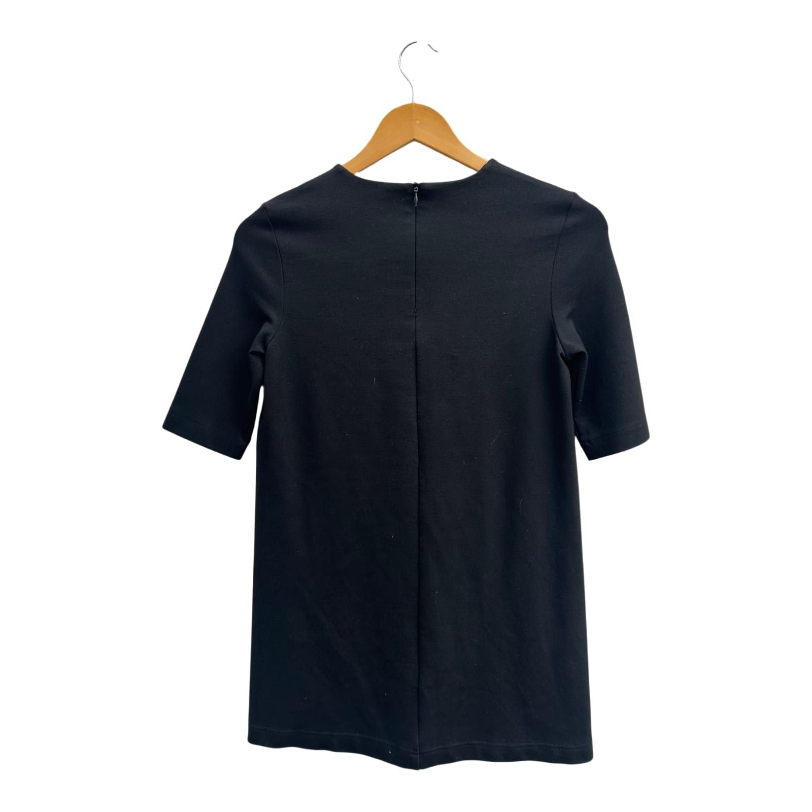 H&M Kleid Damen XS Schwarz Basic Stretch Baumwollmix Etuikleid Kurzarm Elegant