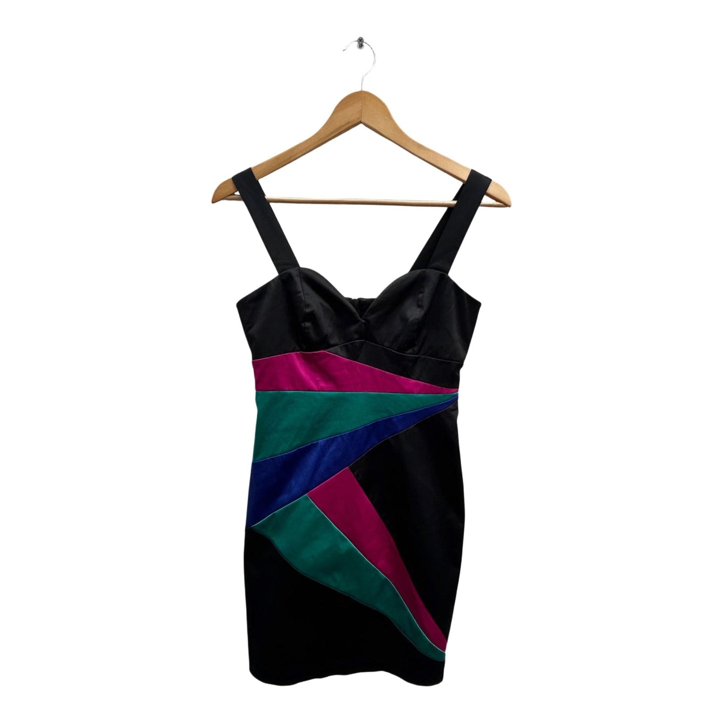 H&M Kleid Damen Gr 36 Schwarz Bunt Satin Partykleid Kurz Elegant Klassisch Reißer