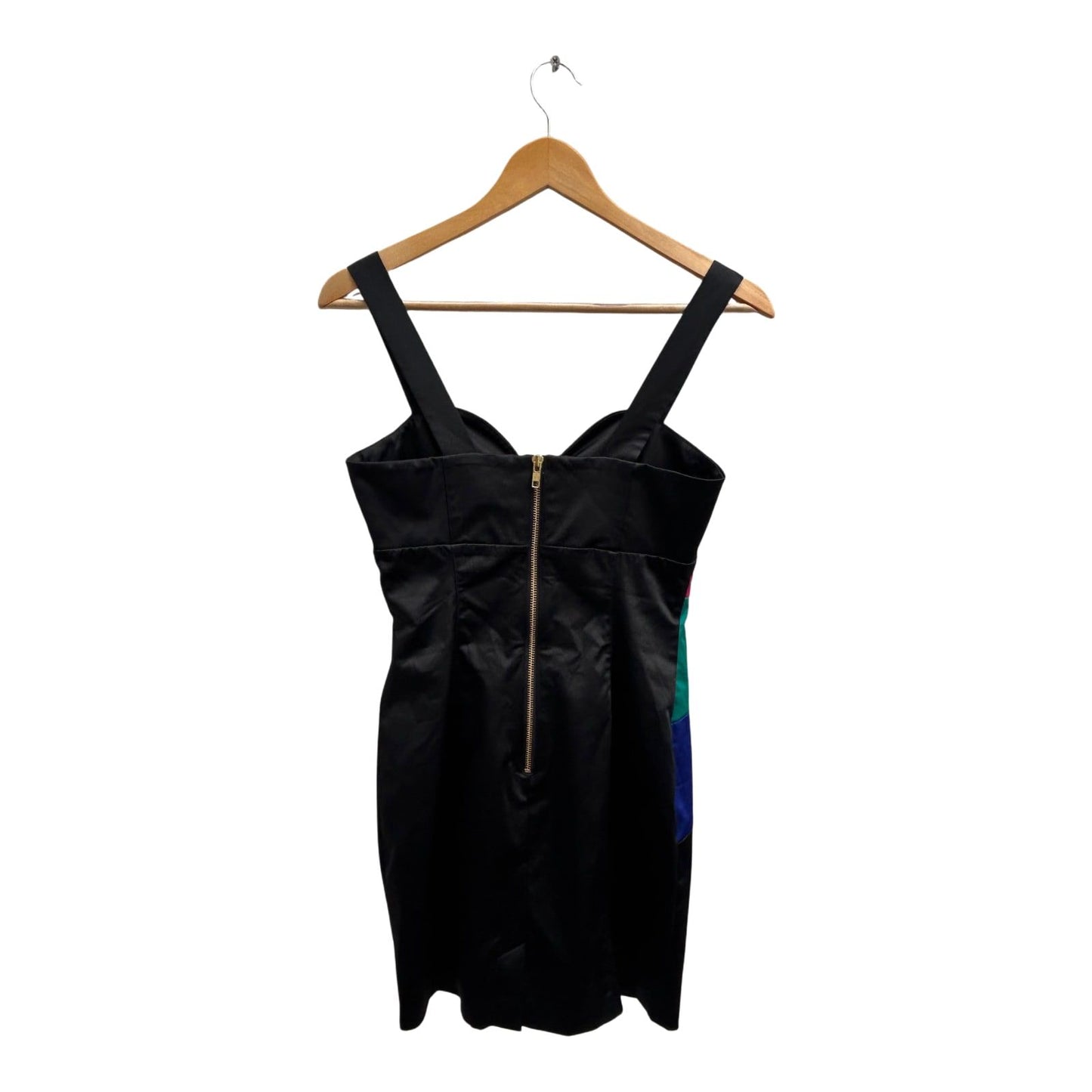 H&M Kleid Damen Gr 36 Schwarz Bunt Satin Partykleid Kurz Elegant Klassisch Reißer