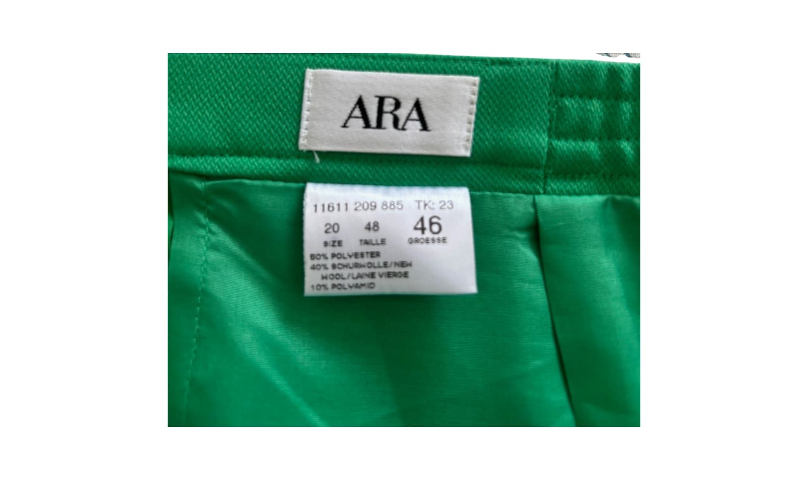 Ara Rock Damen Gr 46 Grün Schurwolle Midi Elegant Business Gefüttert