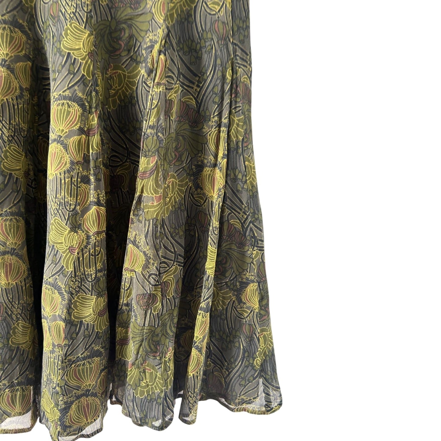 Turnover Rock Damen Gr 38 Grün Seide Floral Midi Elegant Gefüttert