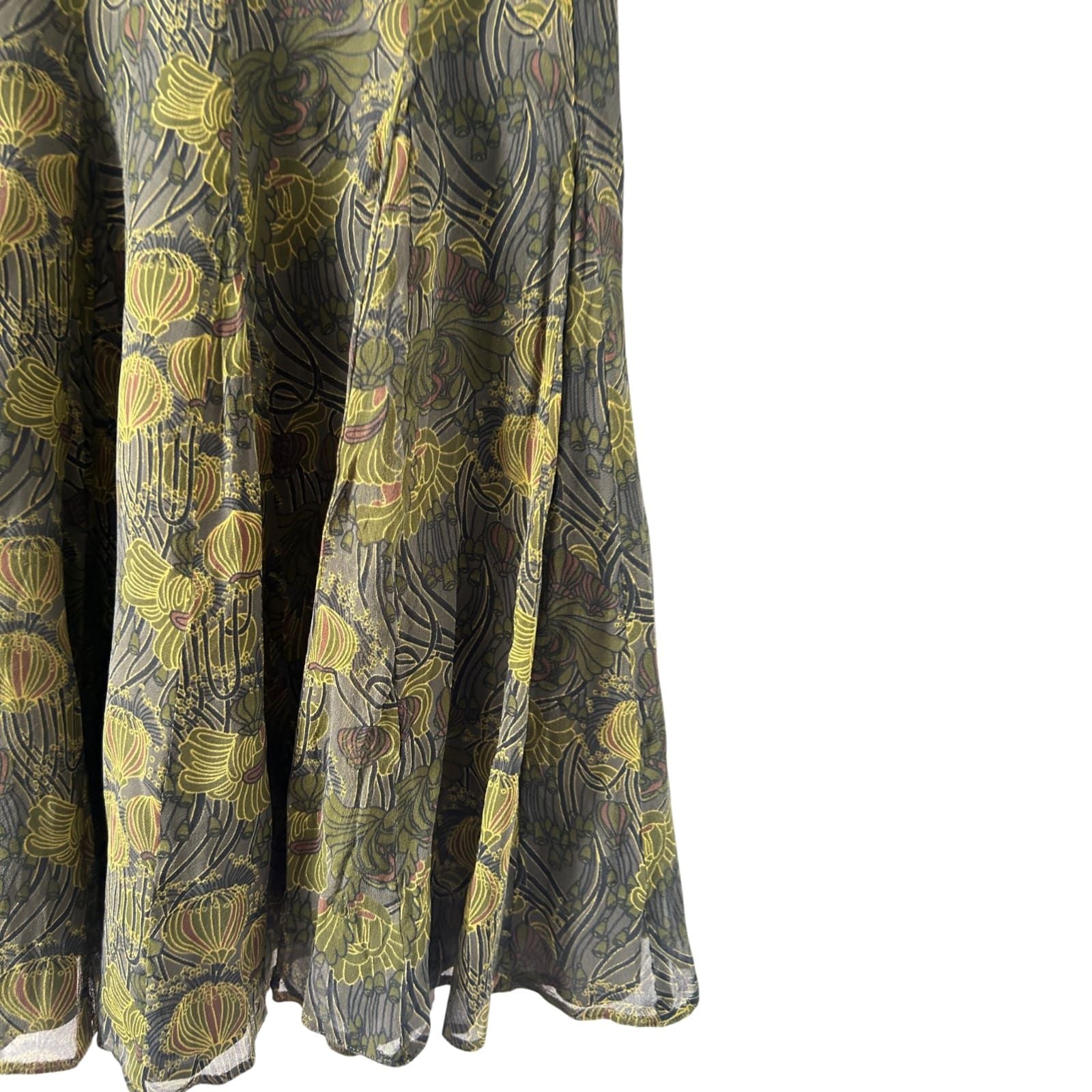 Turnover Rock Damen Gr 38 Grün Seide Floral Midi Elegant Gefüttert