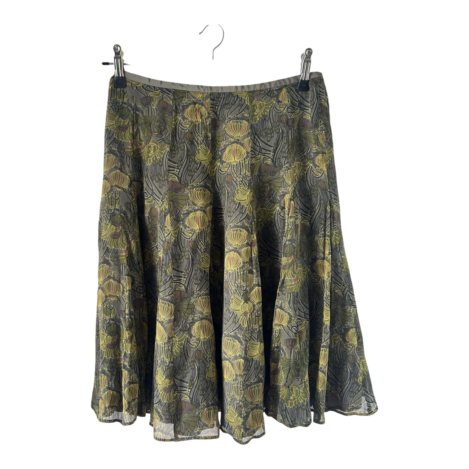 Turnover Rock Damen Gr 38 Grün Seide Floral Midi Elegant Gefüttert