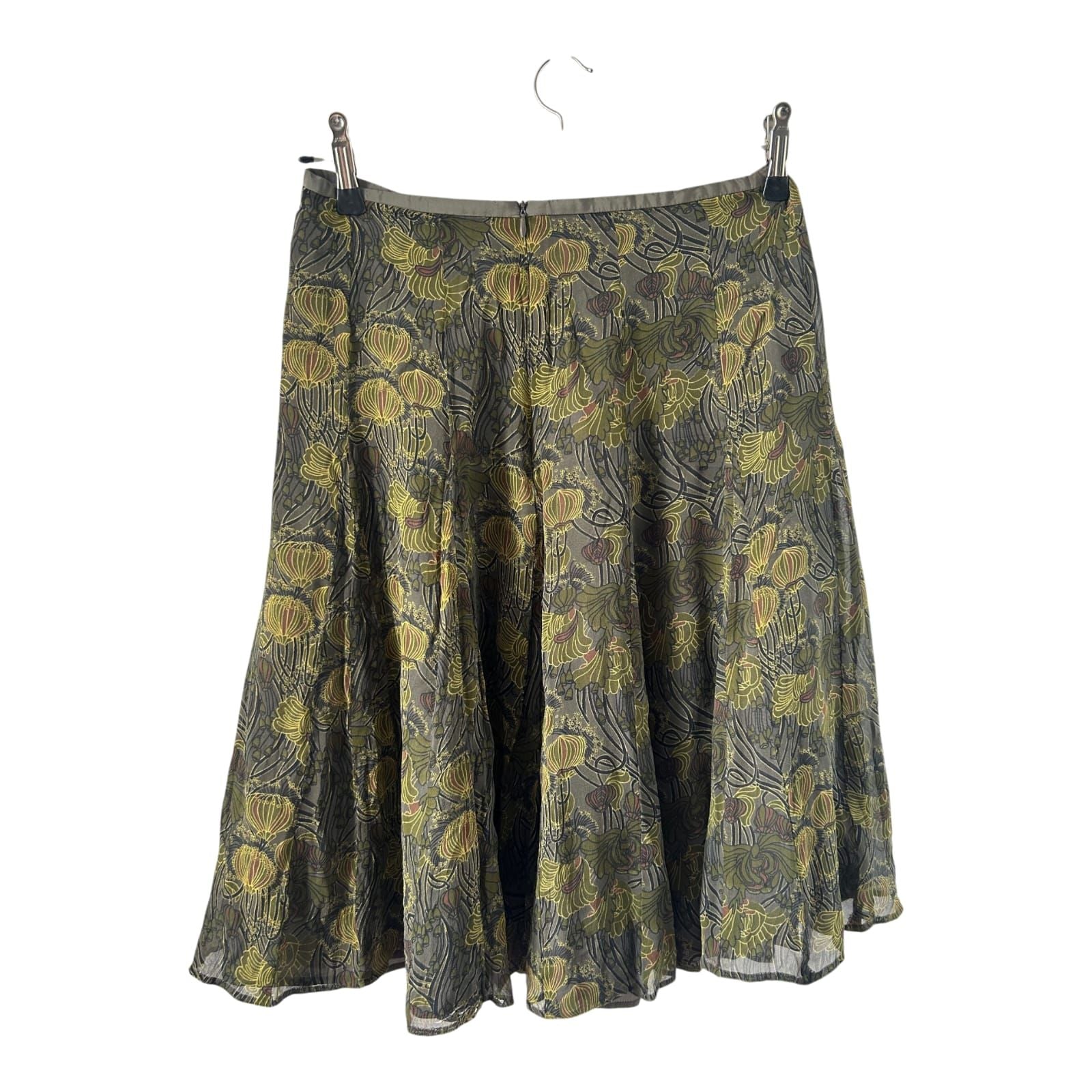Turnover Rock Damen Gr 38 Grün Seide Floral Midi Elegant Gefüttert