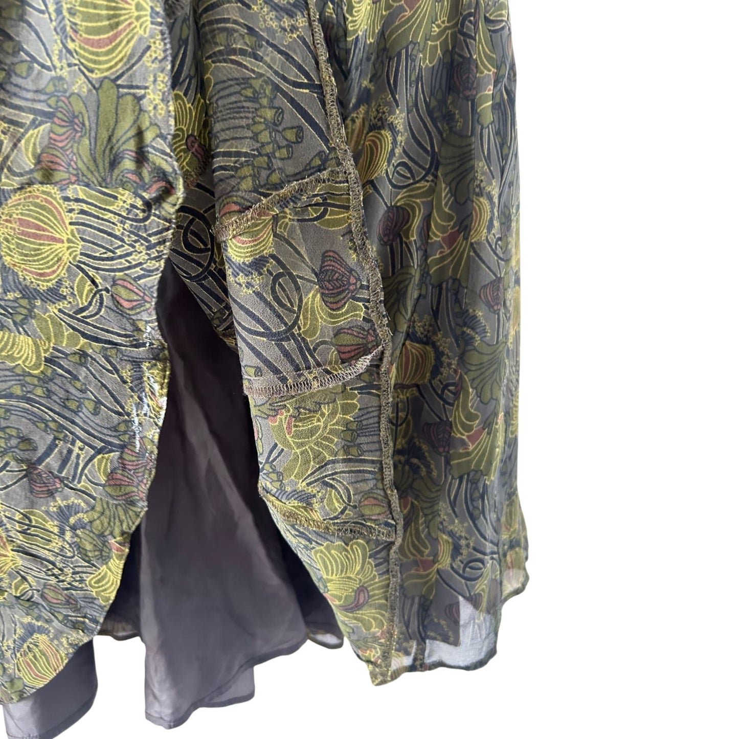 Turnover Rock Damen Gr 38 Grün Seide Floral Midi Elegant Gefüttert