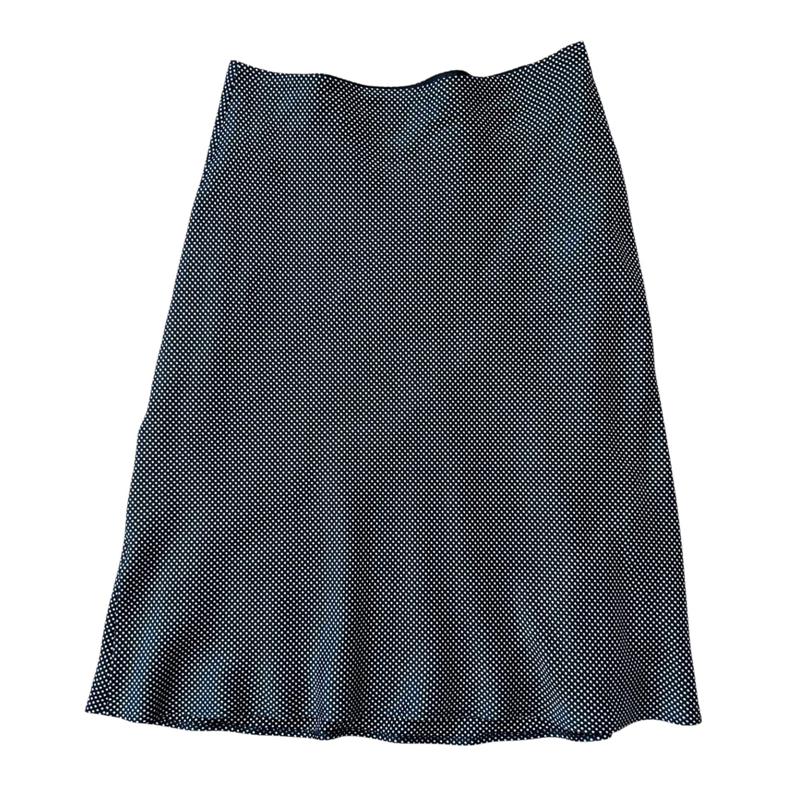 Rene Lezard Rock Damen Gr 42 Seide Schwarz Punkte Midi Elegant Luxus