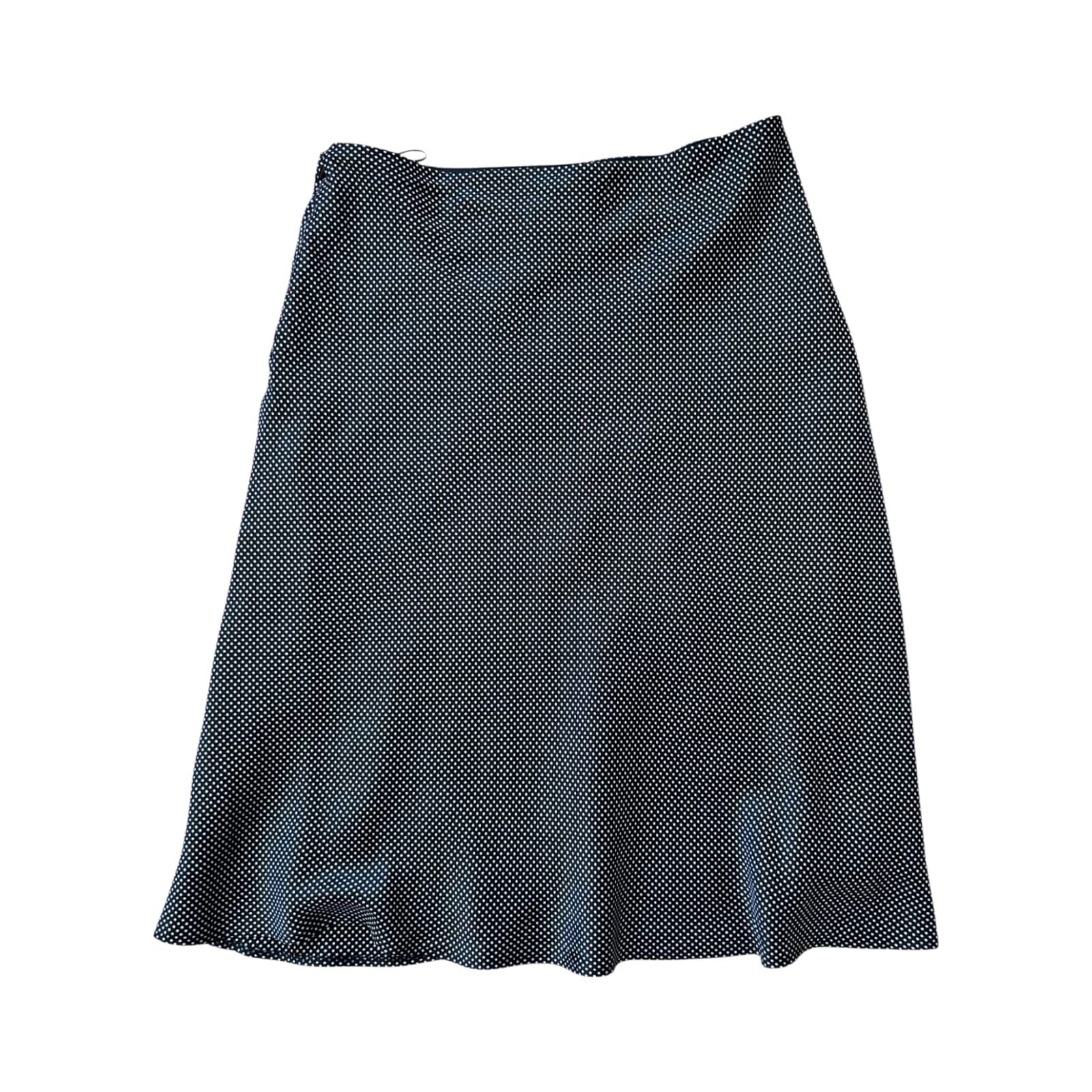 Rene Lezard Rock Damen Gr 42 Seide Schwarz Punkte Midi Elegant Luxus