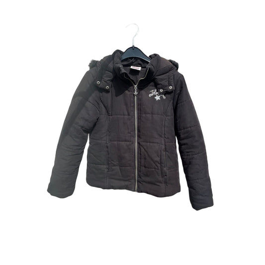 Yigga Mädchen Winterjacke Größe 152 Schwarz Kapuze Kunstfell Gefüttert Warm