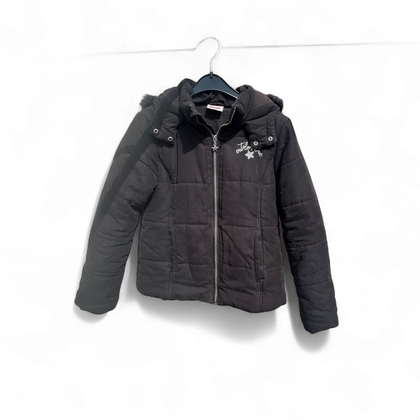 Yigga Mädchen Winterjacke Größe 152 Schwarz Kapuze Kunstfell Gefüttert Warm