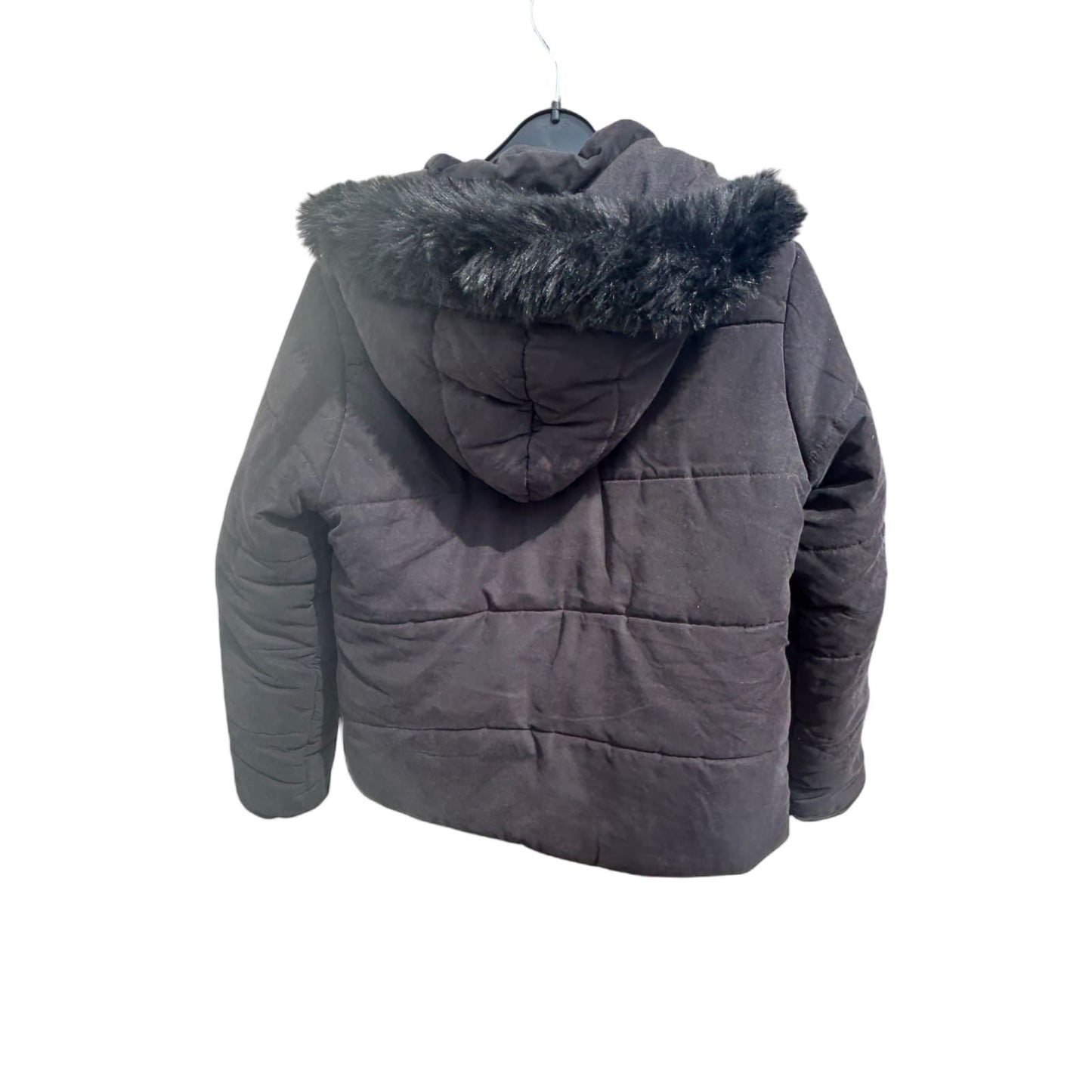 Yigga Mädchen Winterjacke Größe 152 Schwarz Kapuze Kunstfell Gefüttert Warm