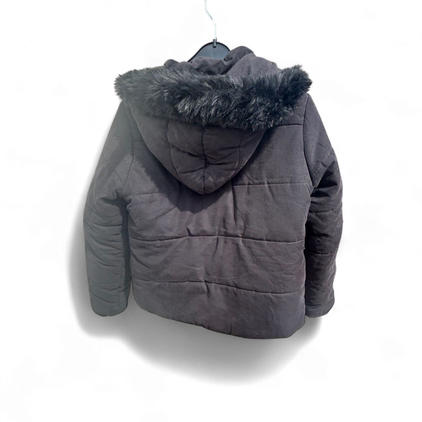 Yigga Mädchen Winterjacke Größe 152 Schwarz Kapuze Kunstfell Gefüttert Warm