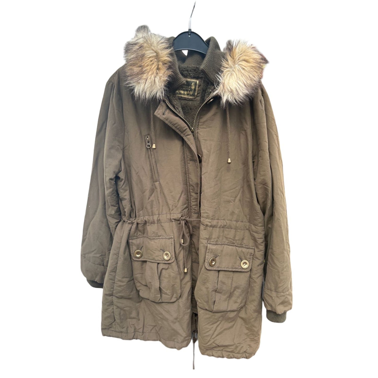 Yessica Damen Parka Gr 46 Khaki Kapuze Teddyfutter Wintermantel Warm Stylisch