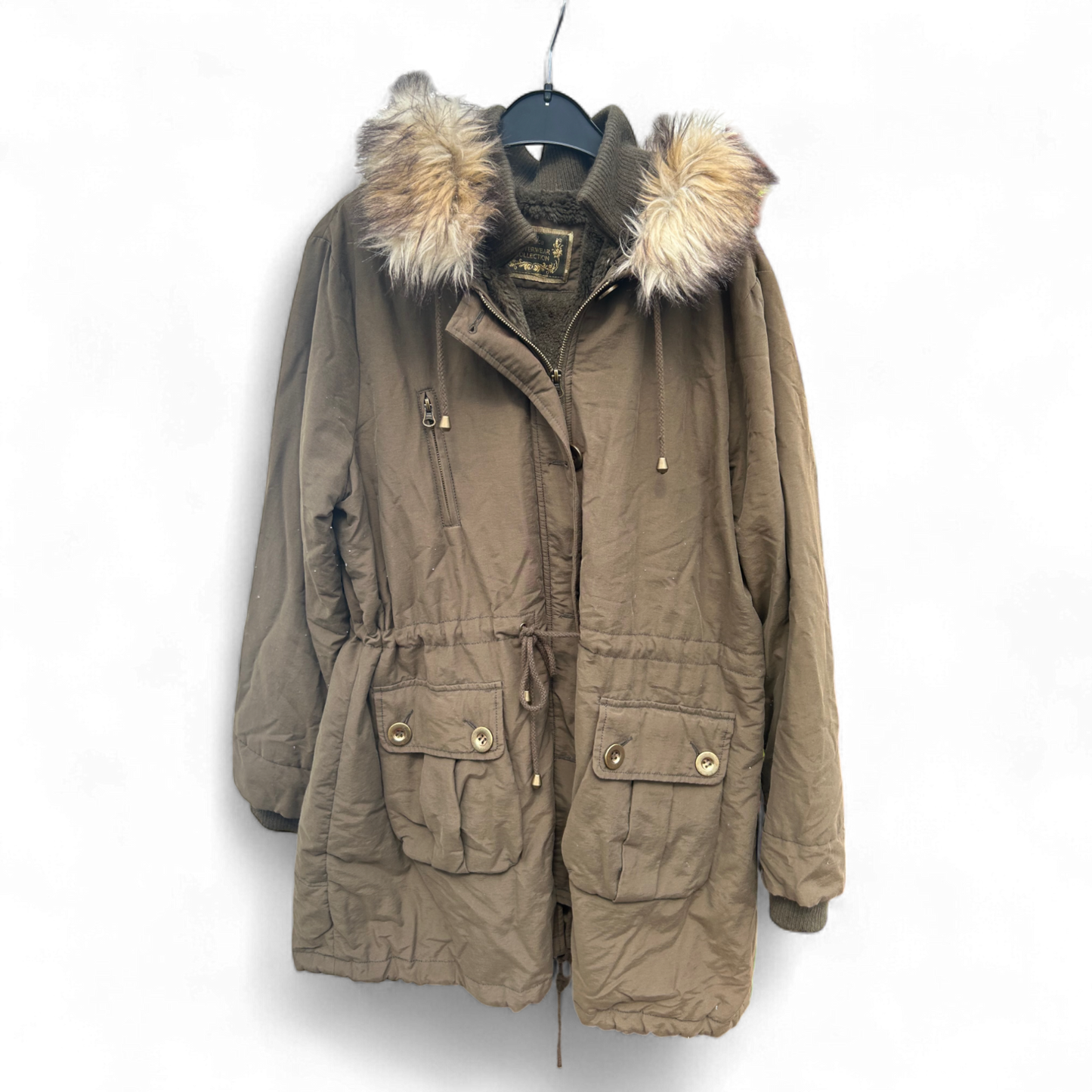 Yessica Damen Parka Gr 46 Khaki Kapuze Teddyfutter Wintermantel Warm Stylisch