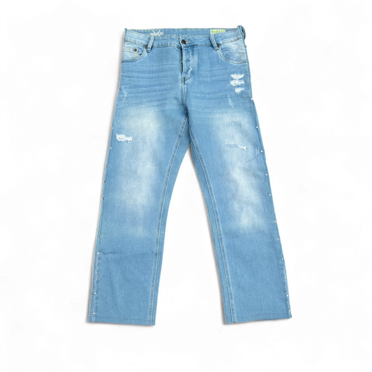 Rocklin Damen Jeans W36 L32 Blau Denim Hose mit Nieten Straight Fit Modern