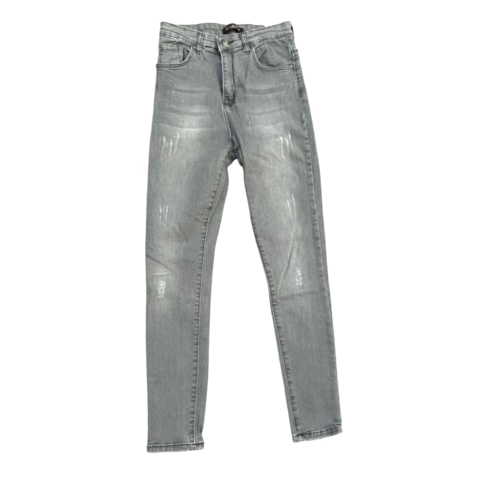 Damen Jeans Grau Gr 28 Used Look Stretch Denim Hose Skinny Modern Figurbetont