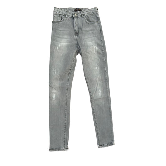 Damen Jeans Grau Gr 28 Used Look Stretch Denim Hose Skinny Modern Figurbetont