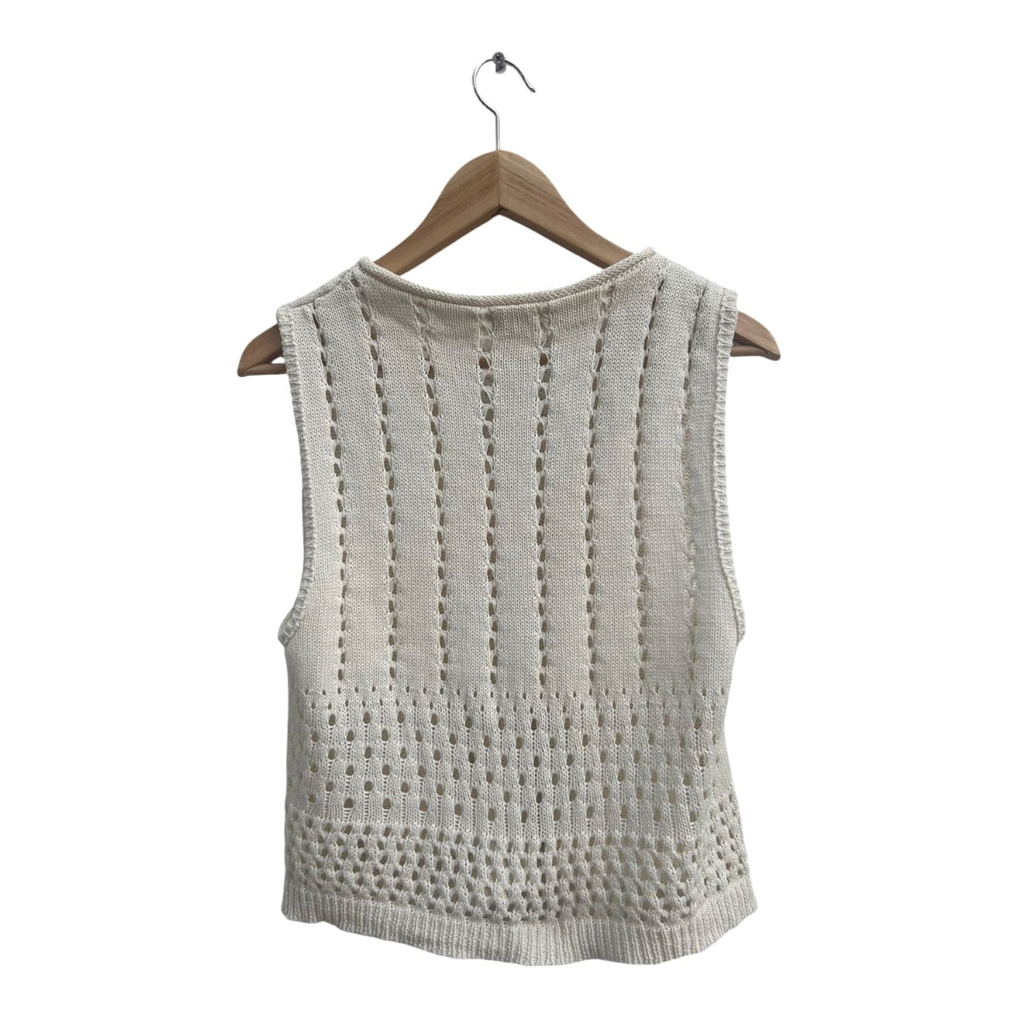 Esprit Weste Damen Gr XL Weiß Strick Baumwolle Ärmellos Knöpfe Vintage Sommer