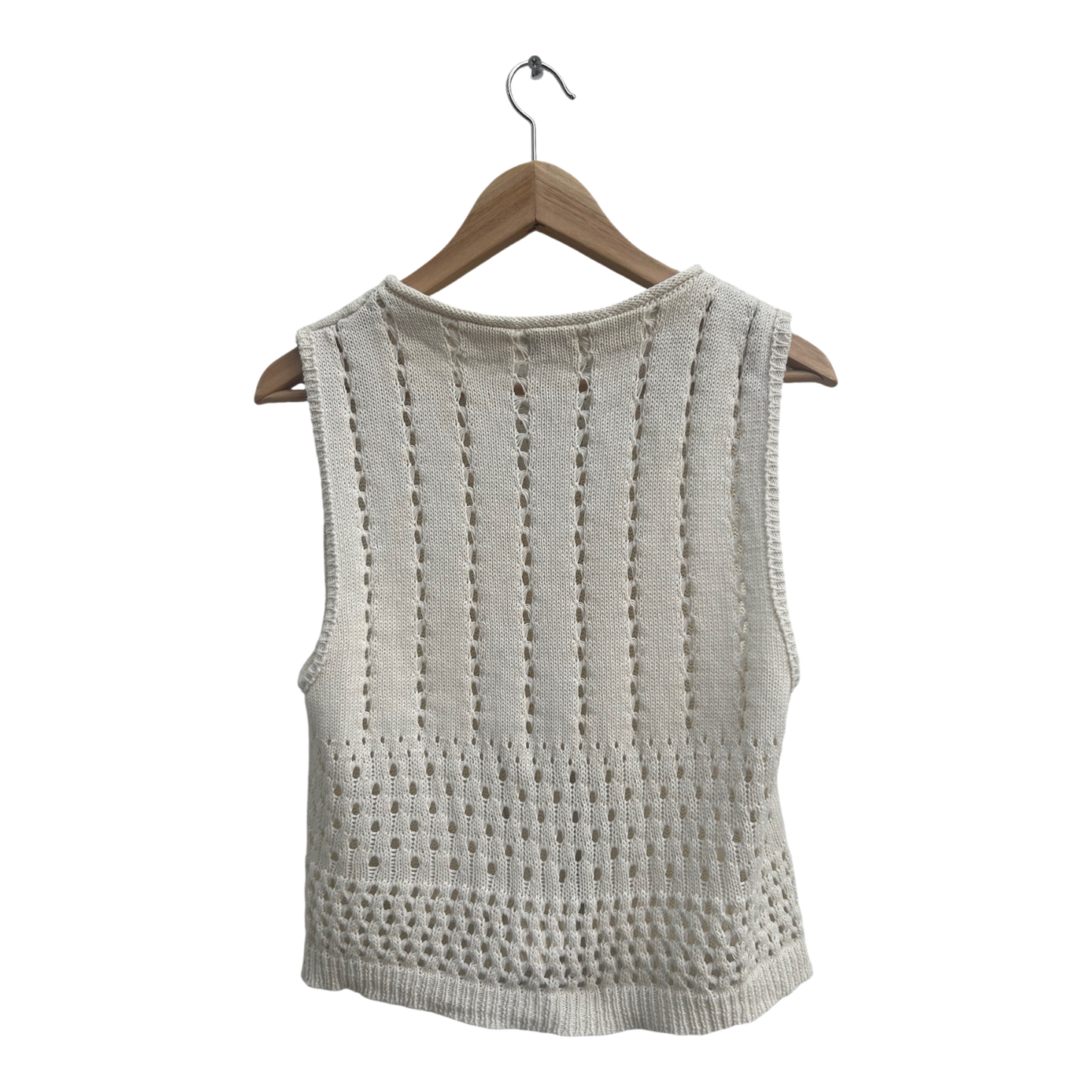 Esprit Weste Damen Gr XL Weiß Strick Baumwolle Ärmellos Knöpfe Vintage Sommer