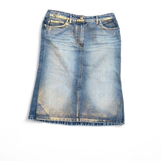 Escada Jeansrock Damen Gr 38 Hellblau Blau Goldakzente Baumwolle Made in Italy Klassisch