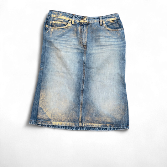 Escada Jeansrock Damen Gr 38 Hellblau Blau Goldakzente Baumwolle Made in Italy Klassisch