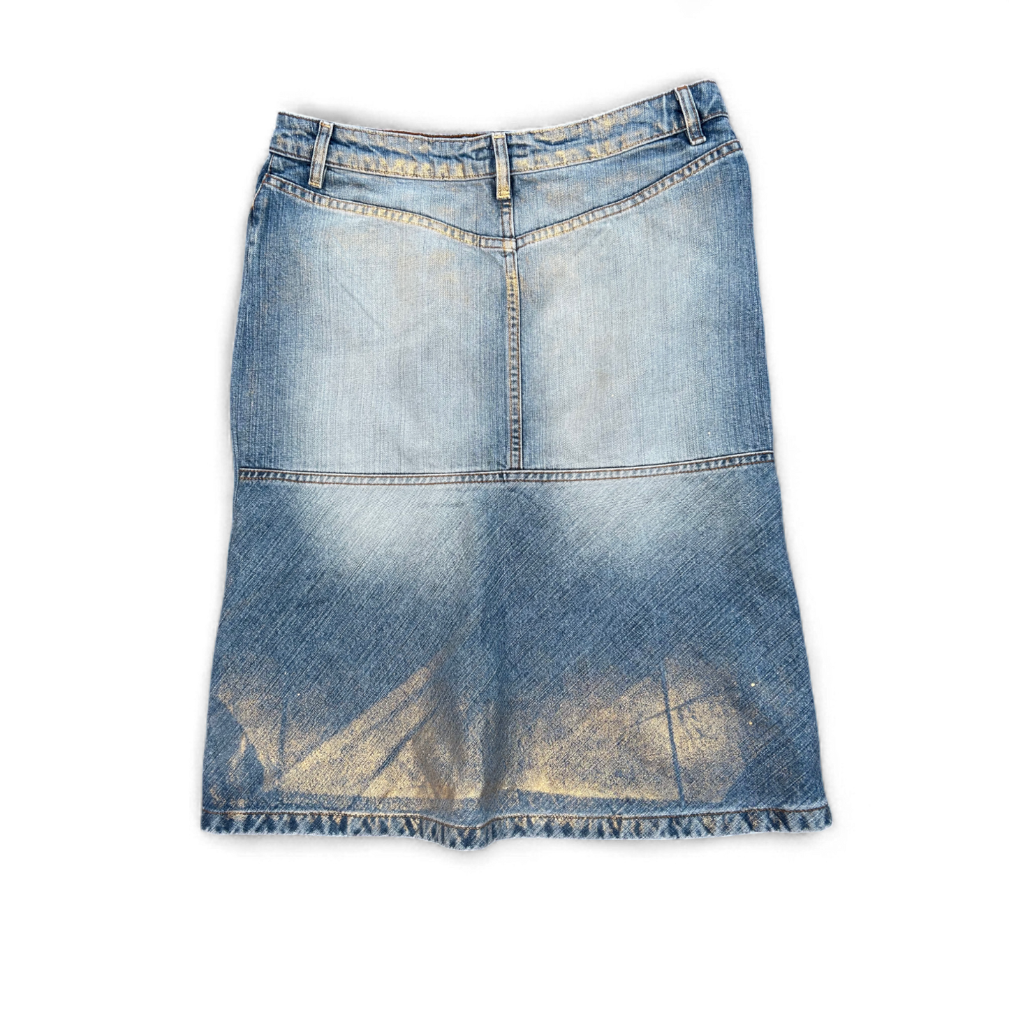 Escada Jeansrock Damen Gr 38 Hellblau Blau Goldakzente Baumwolle Made in Italy Klassisch