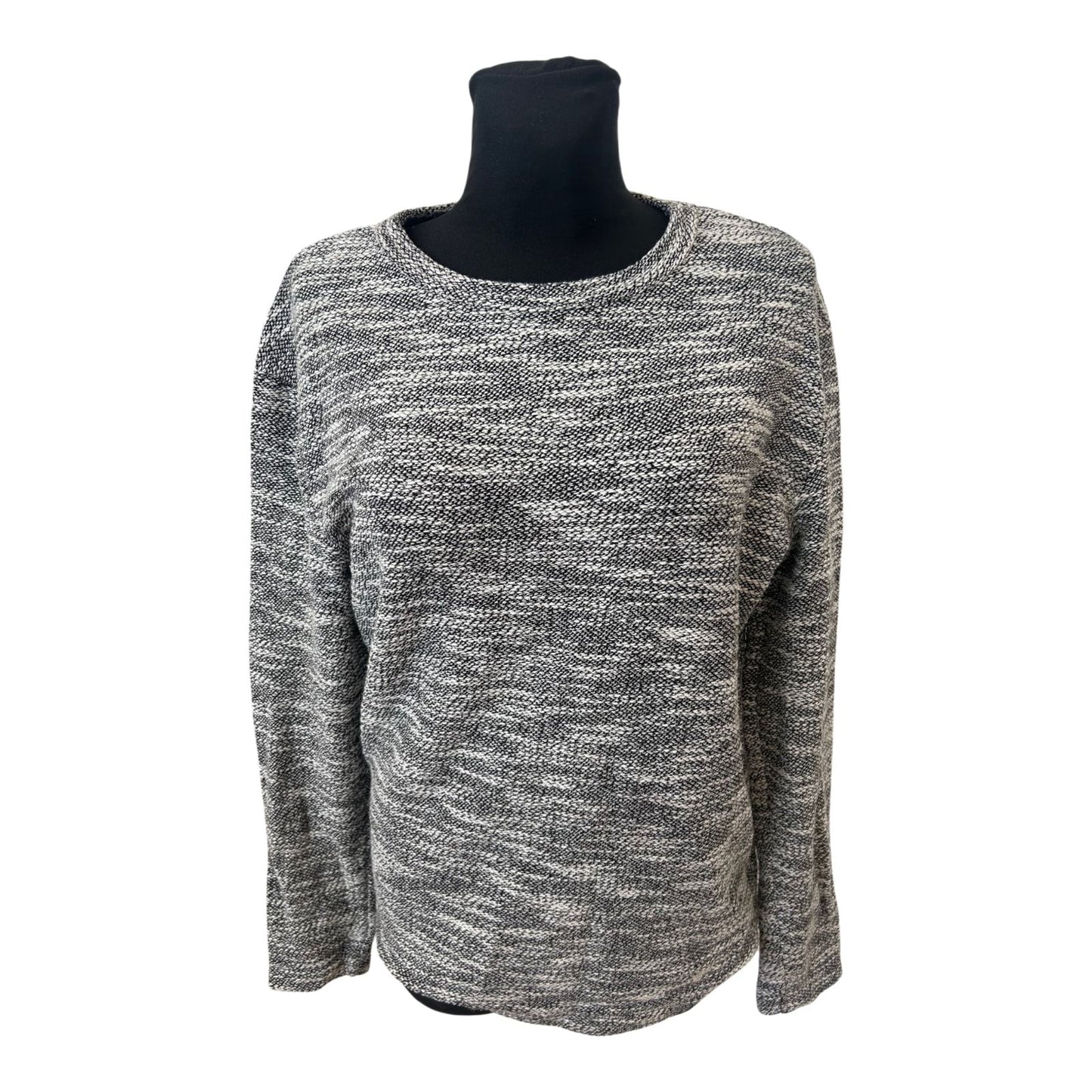 H&M Damen Pullover Gr S Schwarz Weiss Meliert Strick Rundhals Basic