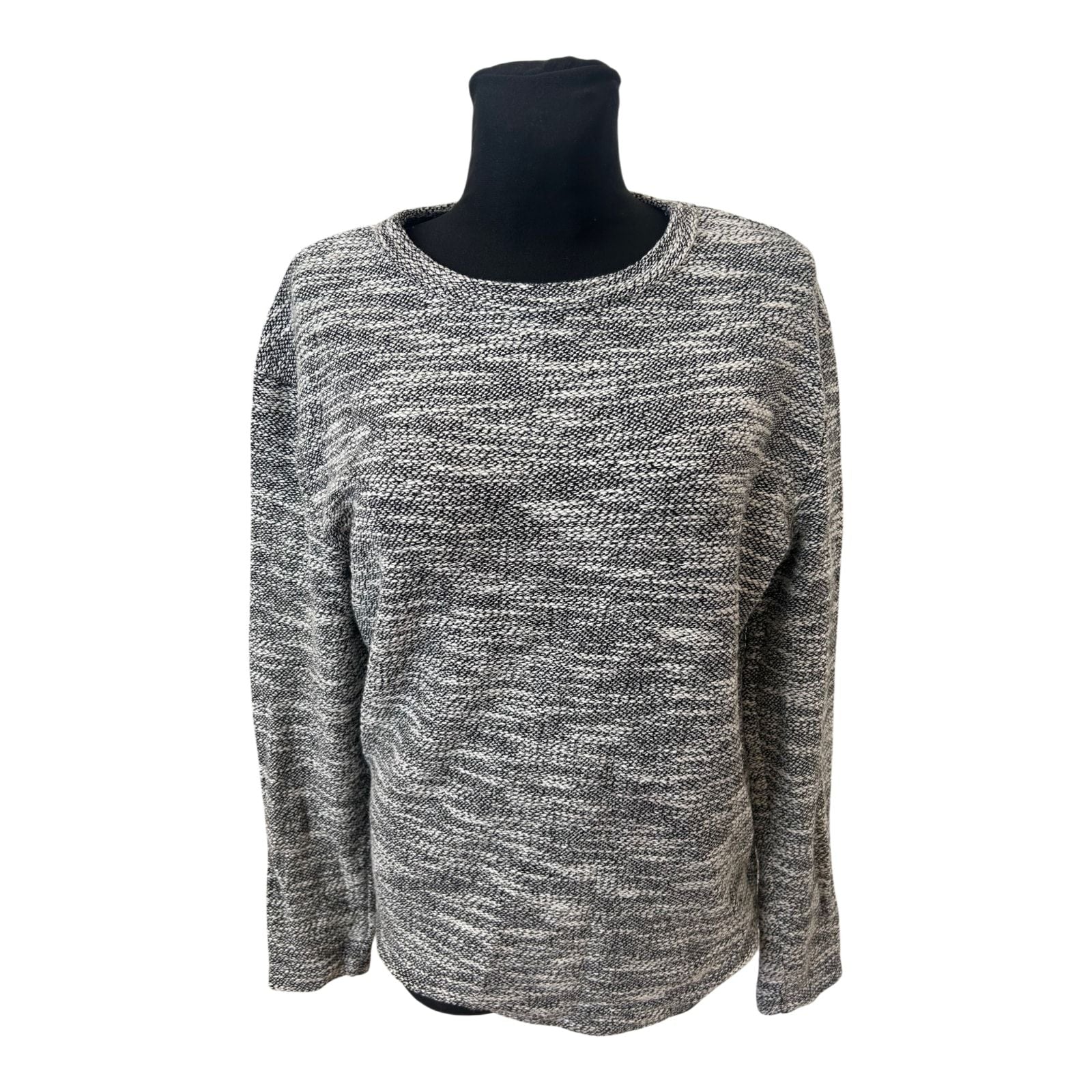 H&M Damen Pullover Gr S Schwarz Weiss Meliert Strick Rundhals Basic