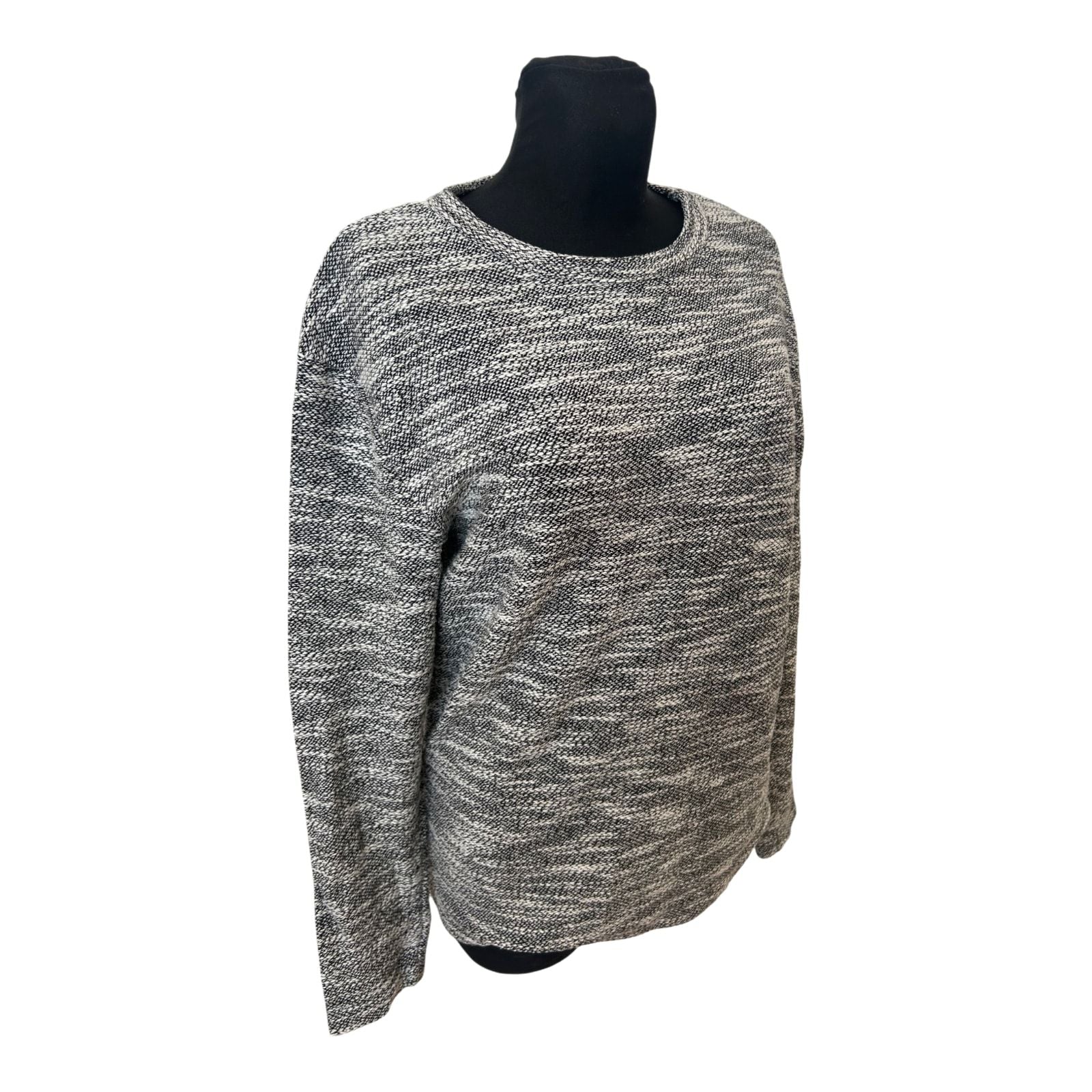 H&M Damen Pullover Gr S Schwarz Weiss Meliert Strick Rundhals Basic