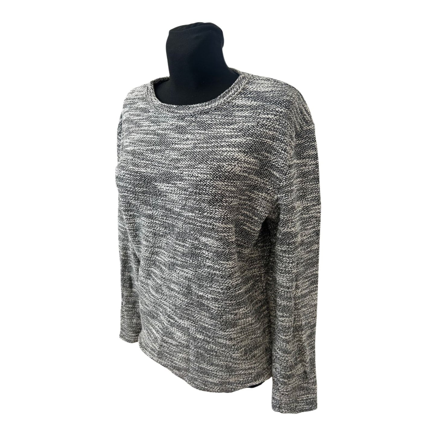 H&M Damen Pullover Gr S Schwarz Weiss Meliert Strick Rundhals Basic