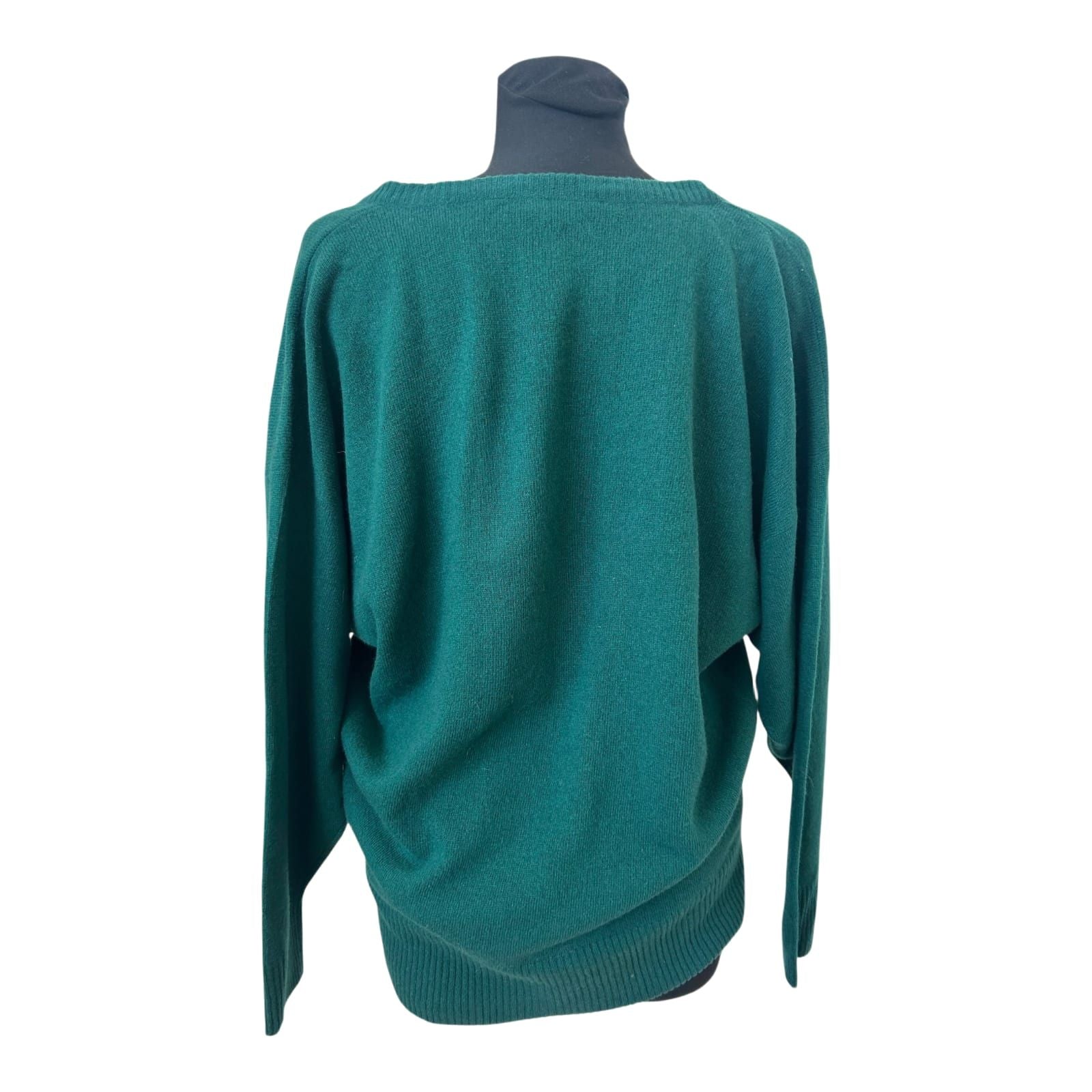 Damen Pullover Gr M Grün Lammwolle V-Ausschnitt Oversize Fledermaus
