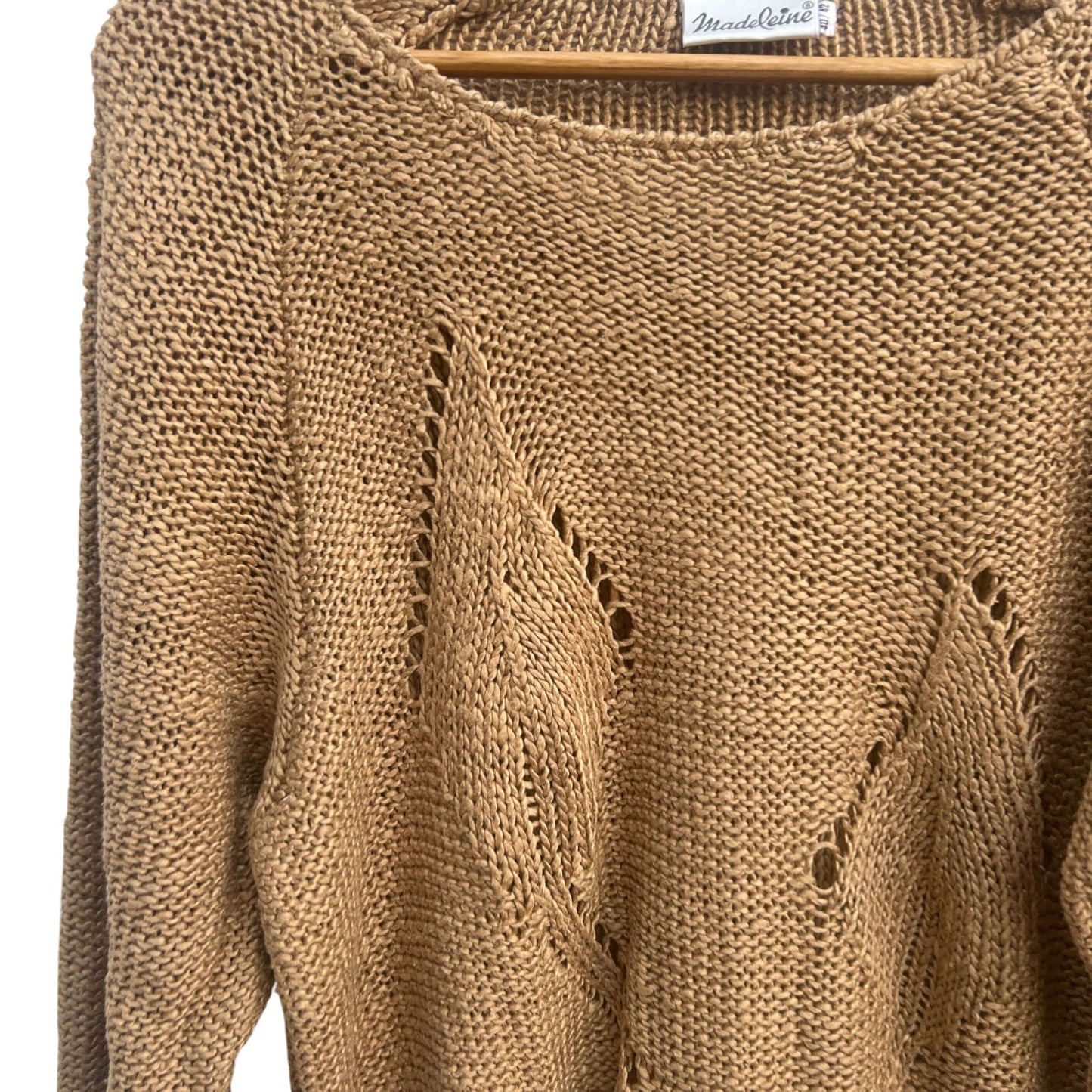 Madeleine Pullover Damen Gr 40 Beige Strick Baumwolle Vintage Lochmuster Elegant