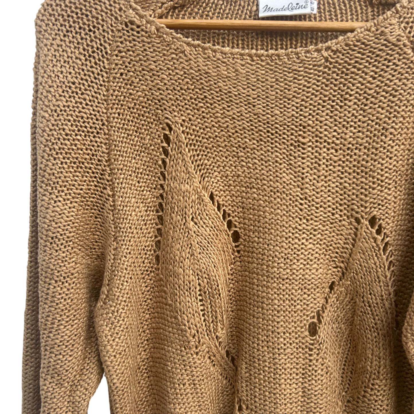 Madeleine Pullover Damen Gr 40 Beige Strick Baumwolle Vintage Lochmuster Elegant