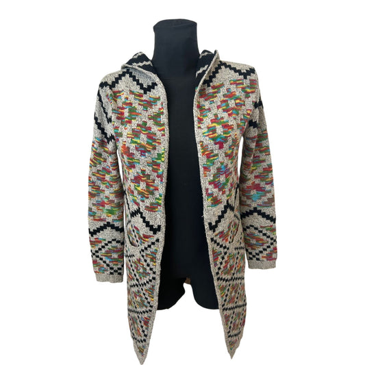 Colosseum Strickjacke Damen Gr M Ethno Muster Kapuze Long Cardigan