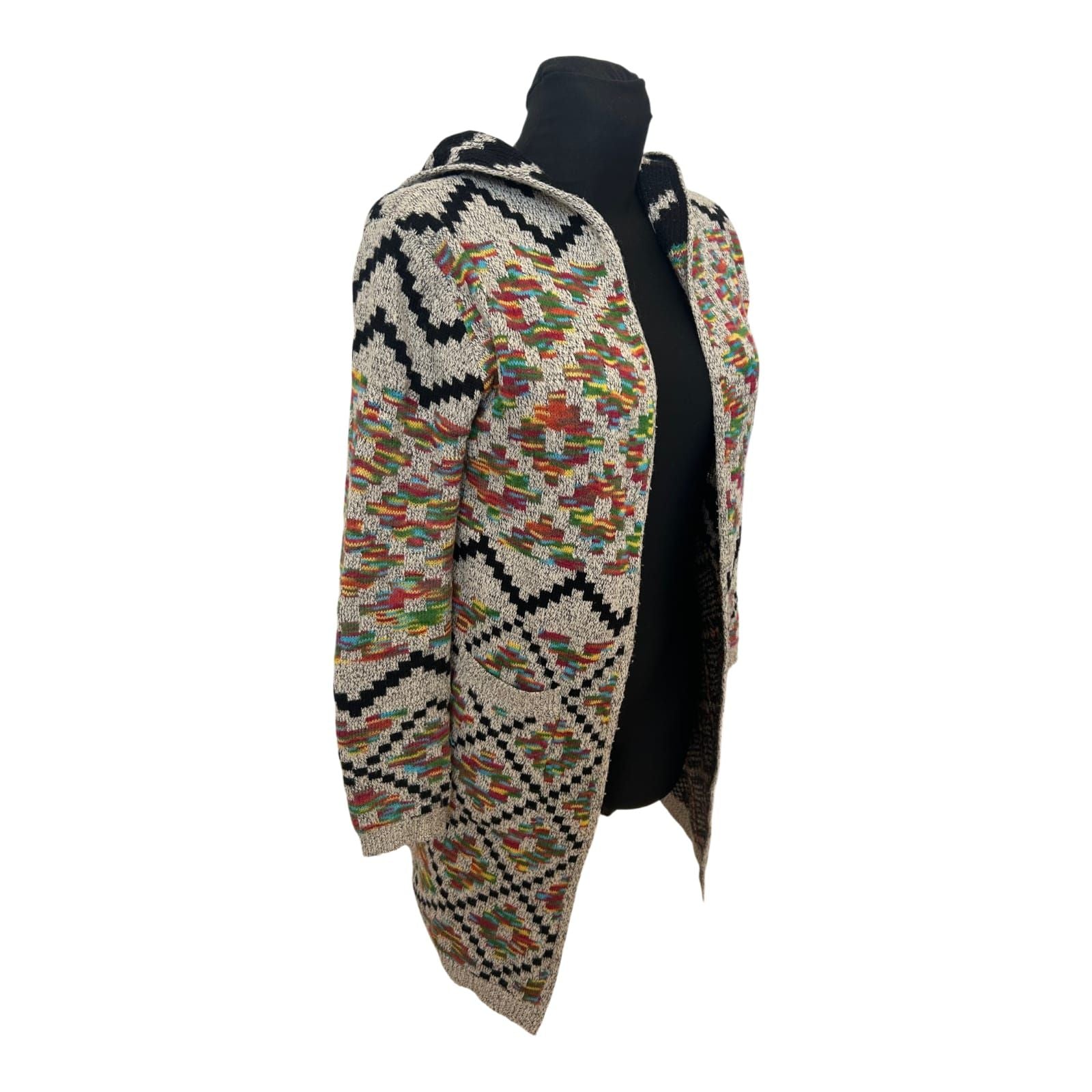 Colosseum Strickjacke Damen Gr M Ethno Muster Kapuze Long Cardigan